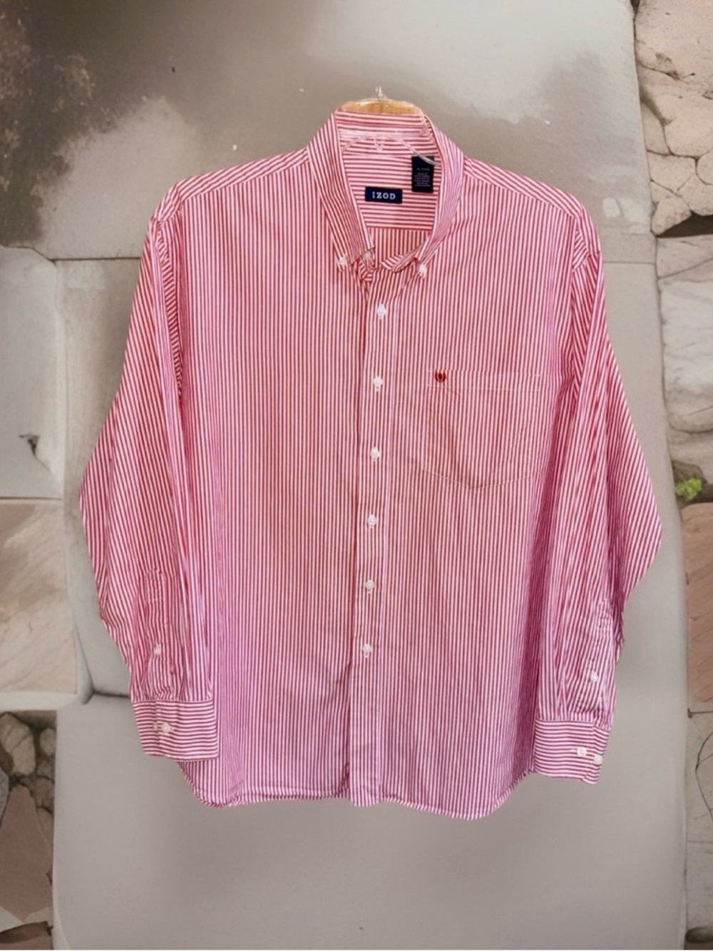 IZOD Men's Red White Stripe Button-Down Shirt-XL-GC;see last pic